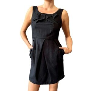 SELFI Sleeveless With Pleated Details At Neck And Waist Little Black Dress Sz S